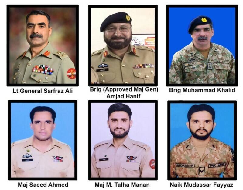 Six confirmed martyred as copter wreckage found