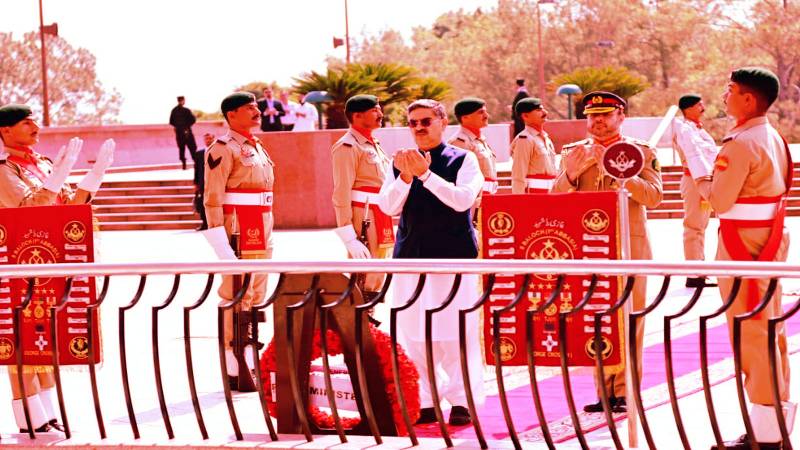 Defence Day: Caretaker PM Lays Floral Wreath At Yadgar-e-Shuhada